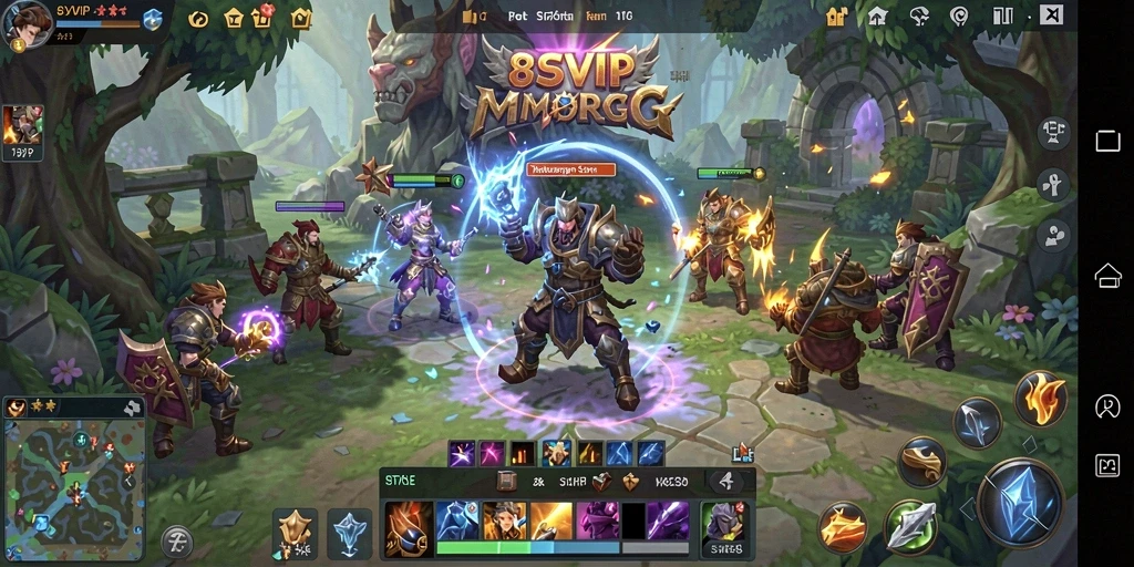 Screenshot 8SVIP menampilkan aksi seru dalam pertempuran MMORPG.