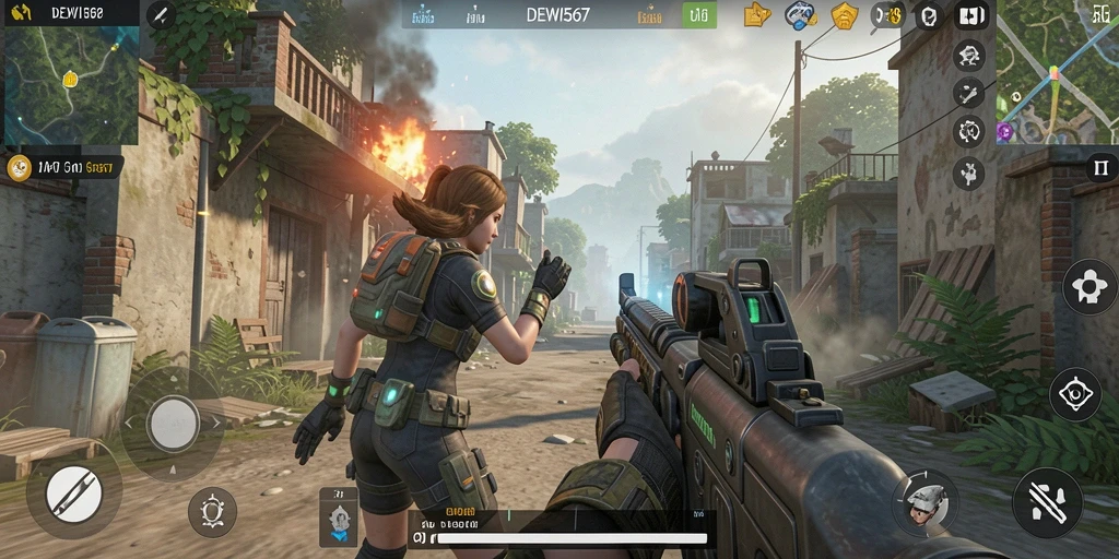 Screenshot utama DEWI567 menampilkan aksi pertempuran seru dalam game TPS.