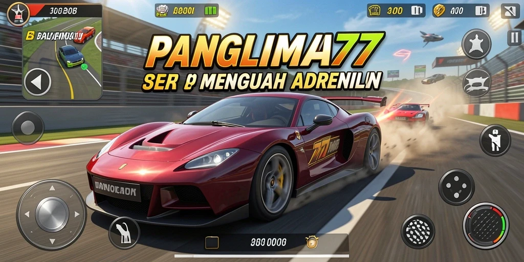 Screenshot PANGLIMA77 menampilkan aksi balap mobil yang intens dan menarik.