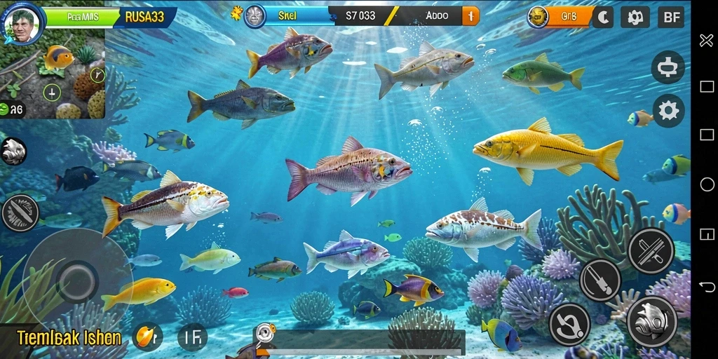 Tampilan gameplay RUSA33 dengan aksi menembak ikan yang mendebarkan.