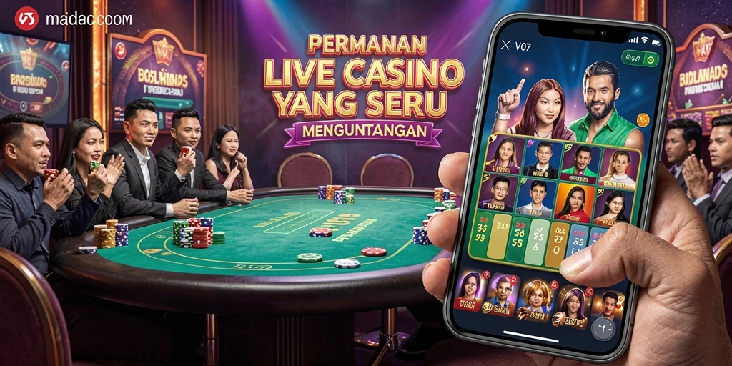 Tampilan gameplay Live Casino yang mengasyikkan di V07, memperlihatkan suasana kasino nyata.